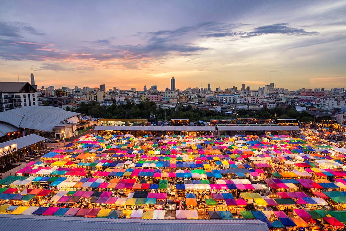 The Rot Fai Market in Bangkok, Thailand.
